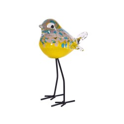 Oiseau jaune sur pied en verre